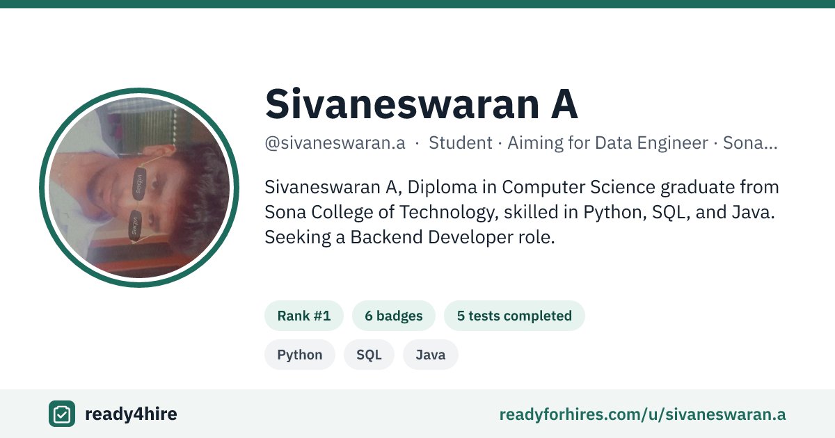 The link preview for Sivaneswaran A's profile
