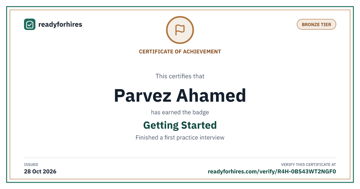 Getting Started certificate for Parvez Ahamed