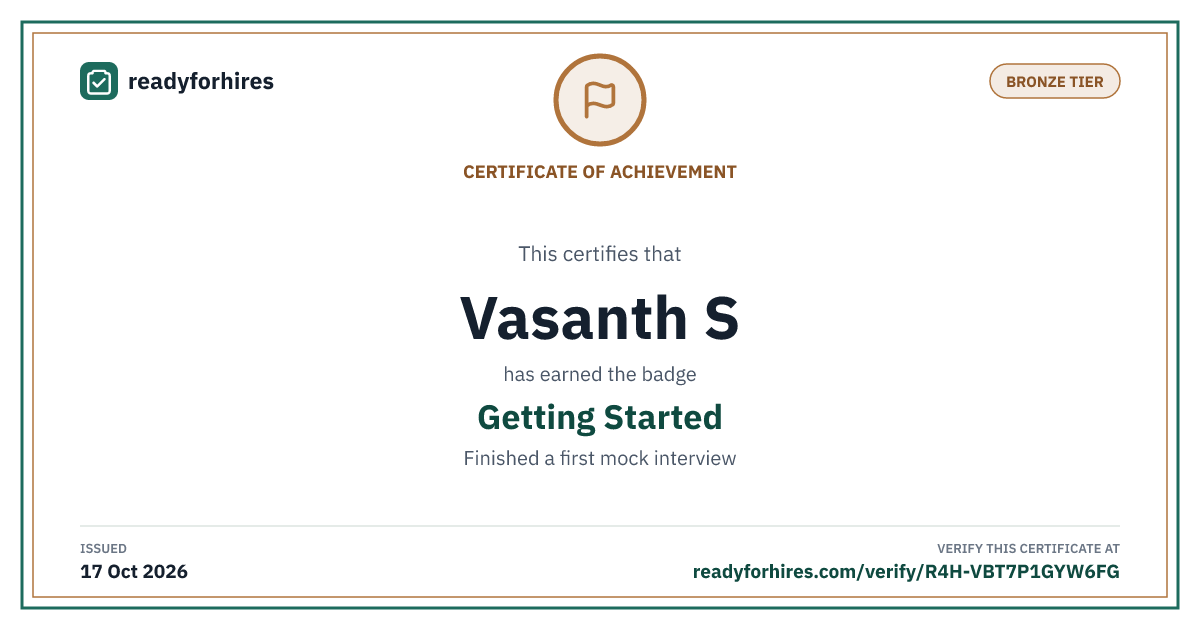 Getting Started certificate for Vasanth S